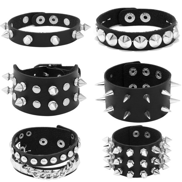 Punk Geometric Leather Plating Rivet Unisex Bangle [6 Pc. Set] - Picture 5 of 5